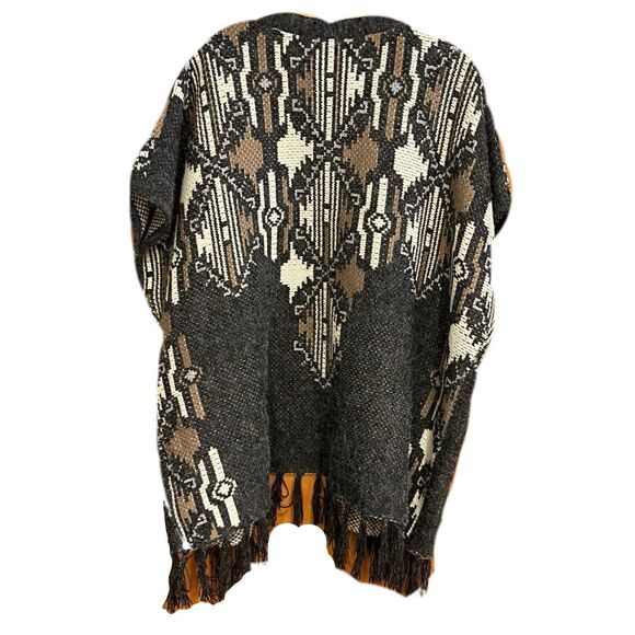 Sioni Open Front Sweater Sz 1X Gray Southwestern Native Geometric Aztec Fringe - Picture 3 of 13